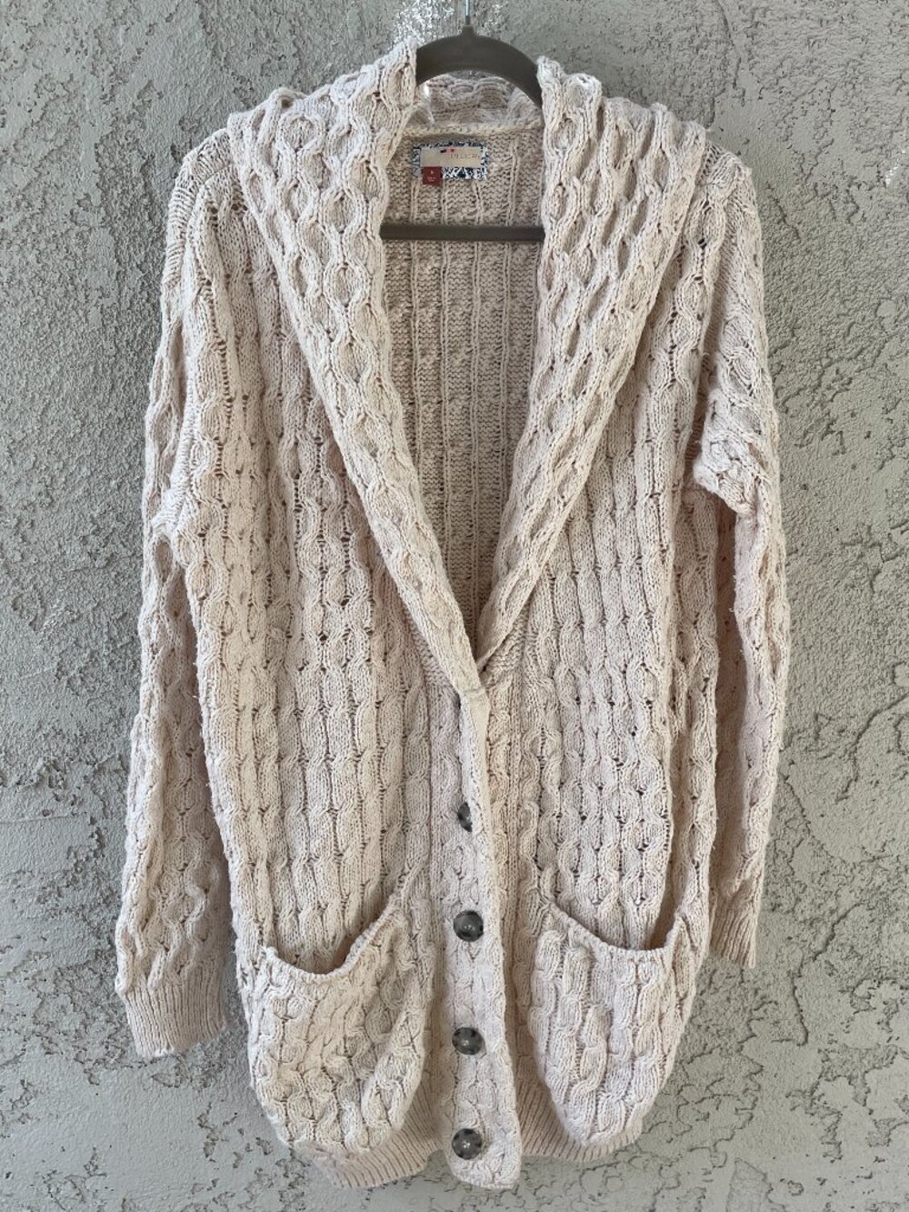 Pilcro Cable Knit Shawl Collar Cardigan Sweater M Cream Chunky Cotton